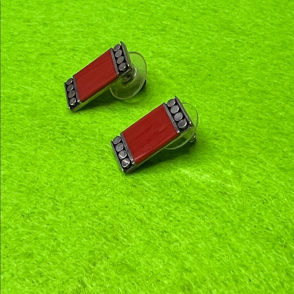 Red And Silver Rectangular Earrings - image 4